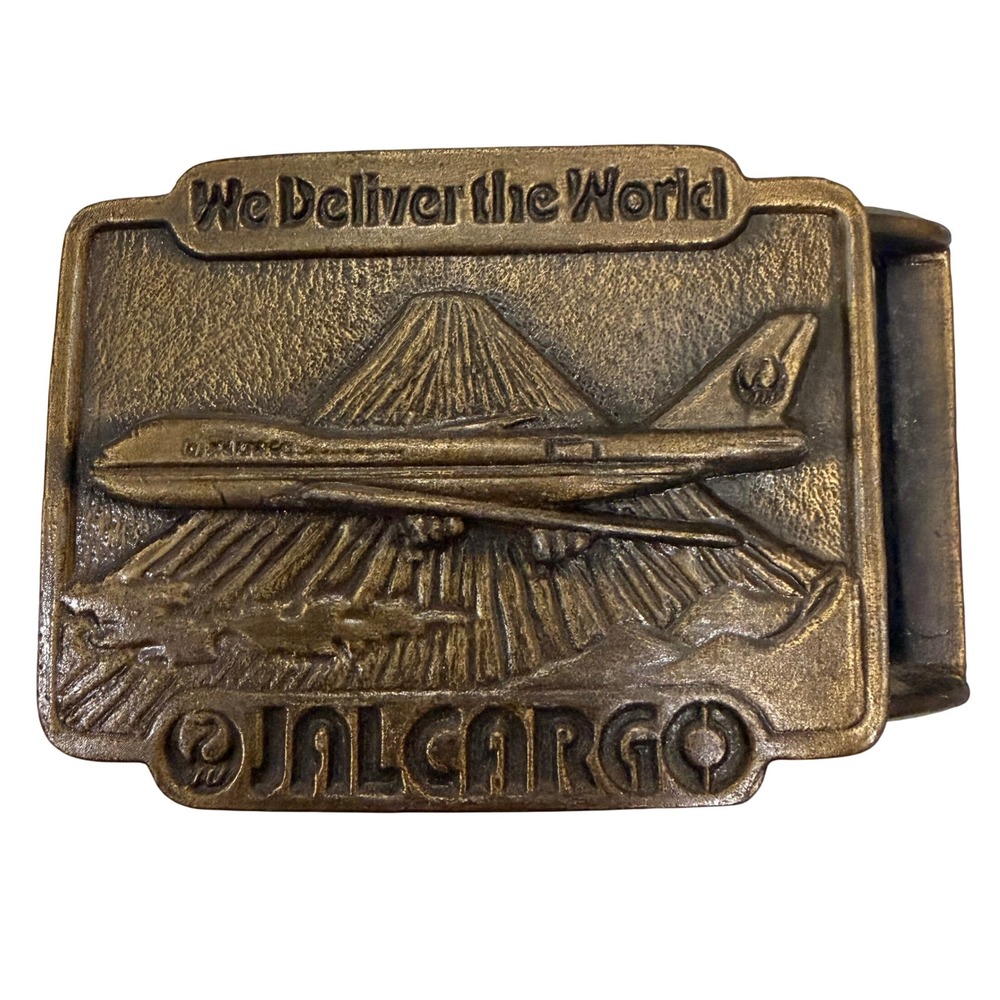 Vintage JALCARGO Japan Air Lines Belt Buckle Mt Fuji Cargo Plane Made in USA